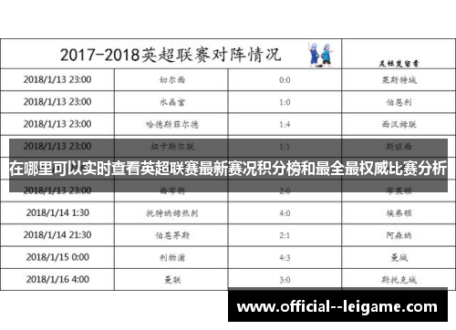 在哪里可以实时查看英超联赛最新赛况积分榜和最全最权威比赛分析 在哪里可以实时查看英超联赛最新赛况积分榜和最全最权威比赛分析